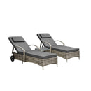2x Wheeled Sun Lounger & Table Outdoor Set Grey