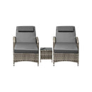 2x Wheeled Sun Lounger & Table Outdoor Set Grey