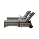 2x Wheeled Sun Lounger & Table Outdoor Set Grey