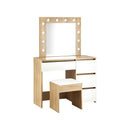 Dressing Table Stool Set 12 Led Bulbs Mirror Wooden And White