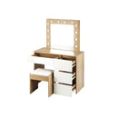 Dressing Table Stool Set 12 Led Bulbs Mirror Wooden And White