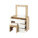 Dressing Table Stool Set 12 Led Bulbs Mirror Wooden And White