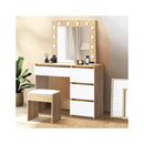 Dressing Table Stool Set 12 Led Bulbs Mirror Wooden And White