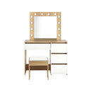 Dressing Table Stool Set 12 Led Bulbs Mirror Wooden And White