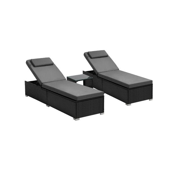 2X Sun Lounge with Table Outdoor Set