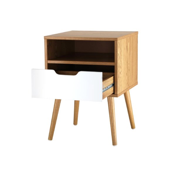 Bedside Table Handle-Free Open Shelf Wooden&White