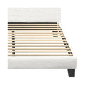 Double Bed Frame Wooden Slats Boucle Fabric White