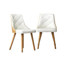 Dining Chairs Wooden Faux Leather Seat 2x White