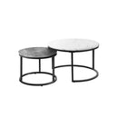 Set of 2 Coffee Table Round Nesting White & Grey