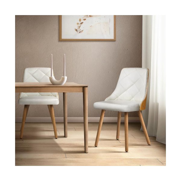 Dining Chairs Wooden Faux Leather Seat 2x White