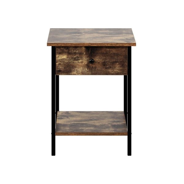 Bedside Table with Drawer & Open Shelf Wooden Brown