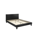 Bed Frame Double Size Wooden Slats Leather Black
