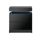 Bedside Table RGB LED 2 Drawers Black