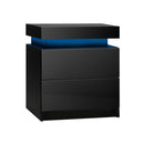 Bedside Table RGB LED 2 Drawers Black