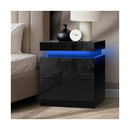Bedside Table RGB LED 2 Drawers Black