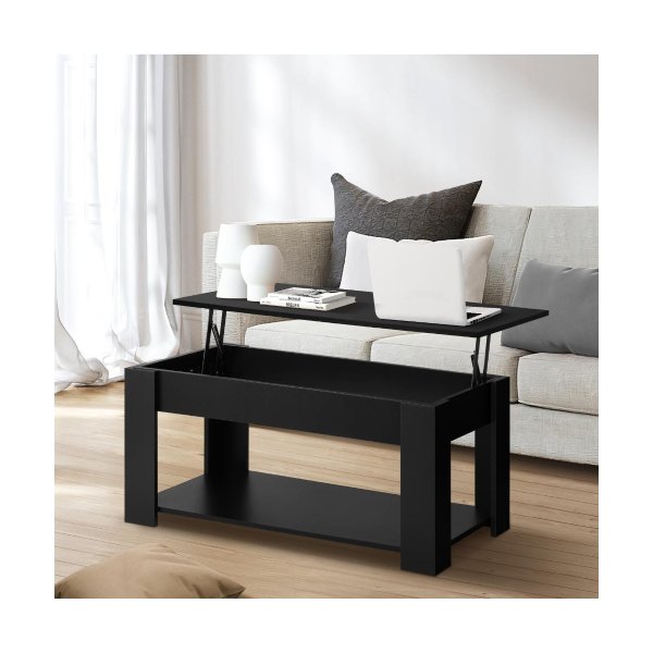 Coffee Table with Lift Up Top Storage Space Wooden Black