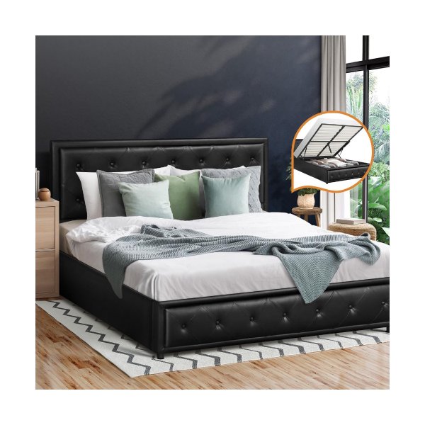 King Bed Frame with Storage Space Gas Lift Black