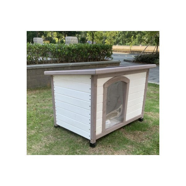 M Timber Pet Dog Kennel House Wooden Timber Cabin With Stripe White