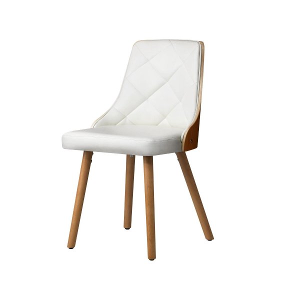 Dining Chairs Wooden Faux Leather Seat 2x White