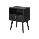 Bedside Tables with Leather Handle Black