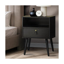 Bedside Tables with Leather Handle Black