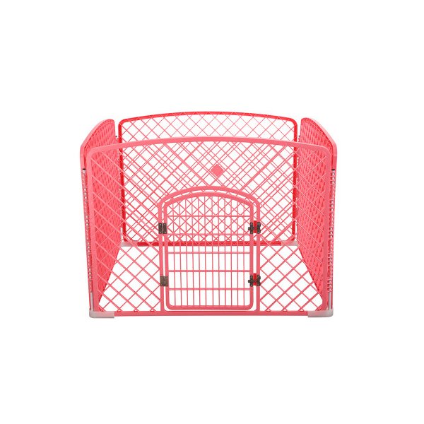4 Pet Panel Plastic Foldable Fence Enclosure With Gate Pink M