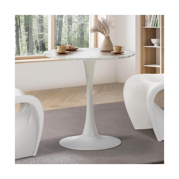 60Cm Dining Table Marble Tulip Shape White