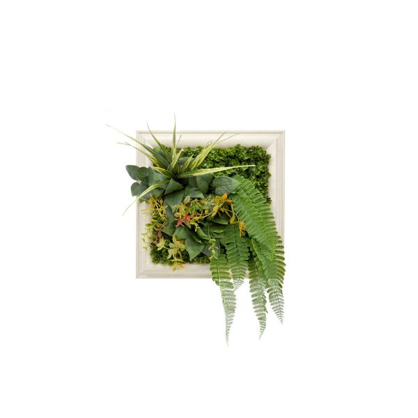 3D Green Artificial Plants Wall Panel With Frame Uv Resistant 33X33Cm