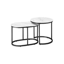Set of 2 Coffee Table Round Oval Marble Nesting Black
