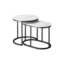Set of 2 Coffee Table Round Oval Marble Nesting Black
