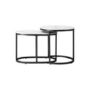 Set of 2 Coffee Table Round Oval Marble Nesting Black
