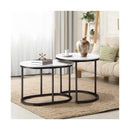 Set of 2 Coffee Table Round Oval Marble Nesting Black