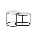 Set of 2 Coffee Table Round Oval Marble Nesting Black