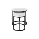 Set of 2 Coffee Table Round Oval Marble Nesting Black