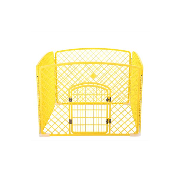 4 Panel Plastic Pet Foldable Fence Enclosure With Gate Yellow
