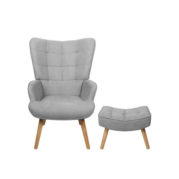 Armchair with Footstool Fabric Grey