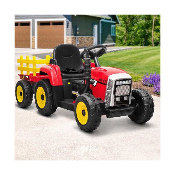 Kids Ride On Tractor 12V with Trailer Red