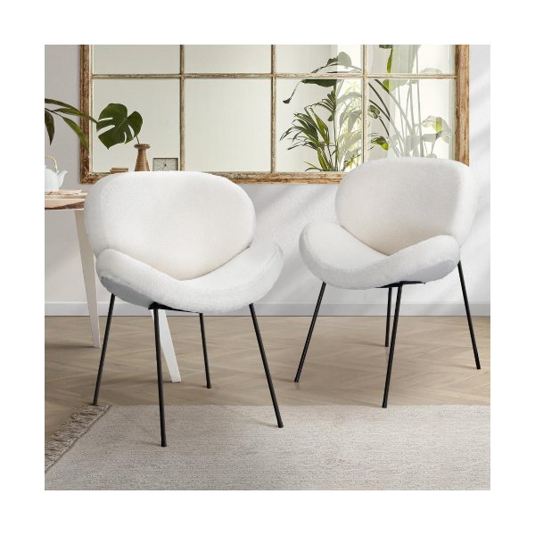 2Pcs Dining Chair Faux Sherpa Cream
