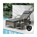 Wheeled Sun Lounger with Table Patio Set Grey