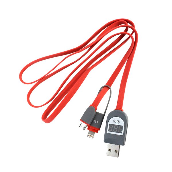 2In1 Usb To Microusb Or Iphone Red Lightning Cable With Lcd