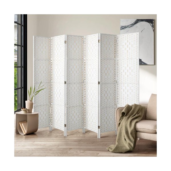 6 Panel Room Divider Privacy Screen White