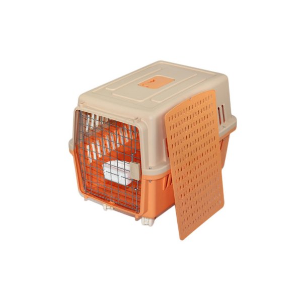 Large Pet Carrier Rabbit Airline Cage With Tray Bowl And Wheel Orange