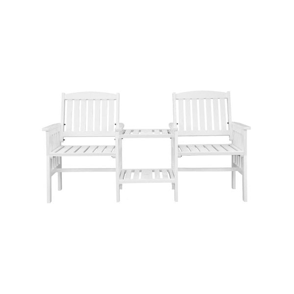 Wooden Garden Bench 2 Seat Chair&Table White