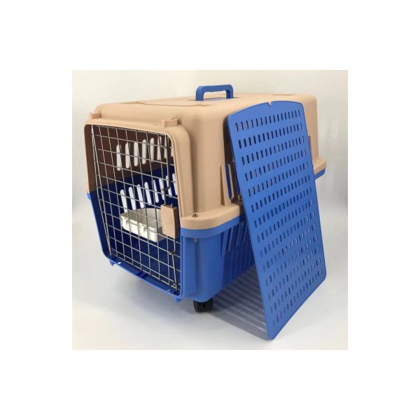 Blue Large Dog Puppy Cat Crate Carrier Cage With Tray Bowl And Wheel