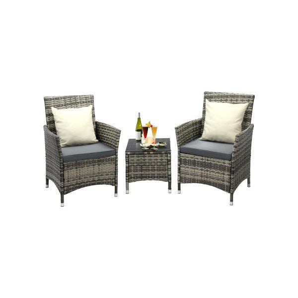Outdoor Furniture Patio Chairs Table 3PCS Grey