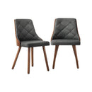 Dining Chairs Wooden Faux Leather Seatx2 Grey