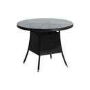 Outdoor Dining Table 90Cm Glass Tabletop Black Rattan