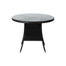Outdoor Dining Table 90Cm Glass Tabletop Black Rattan