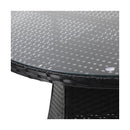 Outdoor Dining Table 90Cm Glass Tabletop Black Rattan