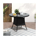 Outdoor Dining Table 90Cm Glass Tabletop Black Rattan